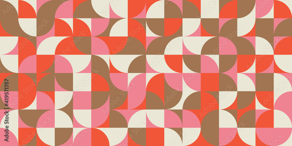 Poster Modern vector abstract  geometric background with circles, rectangles and squares  in retro scandinavian style. Pastel colored simple shapes graphic pattern.