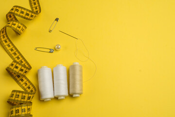 Sewing accessories on a white background. Set of sewing supplies.