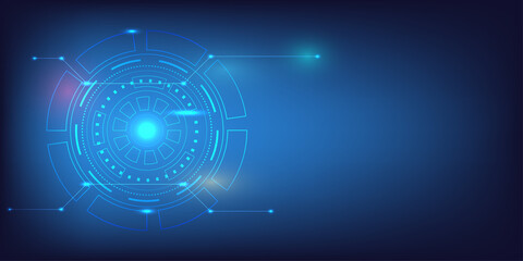 Abstract technology background with Bright cilrcle and shine light within. Database sturcture concept with line and dot connection. Medical technology template for hospital and lab.