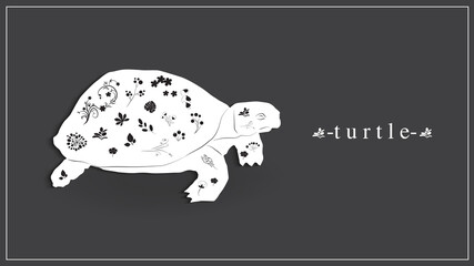 Vector illustration of a white turtle with flowers and plants. EPS 10.