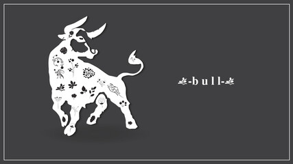 Vector illustration of a white bull with flowers and plants. EPS 10.