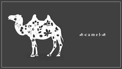 Vector illustration of a white camel with flowers and plants. EPS 10.