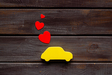 Valentines day celebration with car and heart shapes