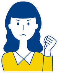 拳を挙げて怒った表情をする女性のベクターイラスト