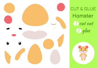 Cut and glue paper little hamster. Kids crafts activity page. Educational game for preschool children. DIY worksheet. Kids art game and activities jigsaw. Vector stock illustration.