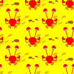 Crab cartoon pattern seamless. sea crayfish background. vector texture