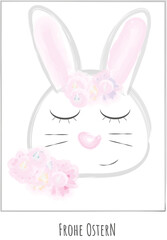 Osterhase mit Aquarellblumen