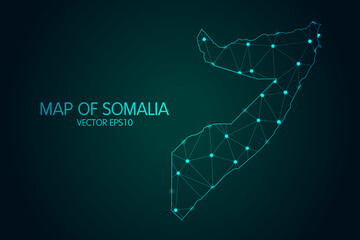 Map of Somalia - With glowing point and lines scales on the dark gradient background, 3D mesh polygonal network connections.Vector illustration eps 10.