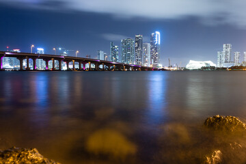 Fototapeta na wymiar miami city skyline at night waterfront