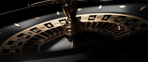 Modern Black And Golden Roulette Wheel. Casino Gambling Concept - 3D Illustration