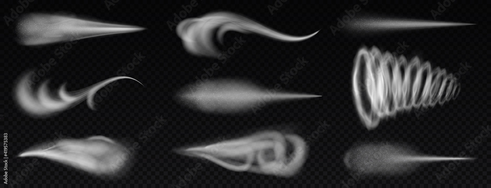 Wall mural realistic wind trails. dust spray and smoky stream and wind blowing trails, smoky stream. flow curve