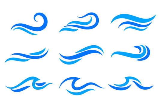waves logo concept abstract set of nine