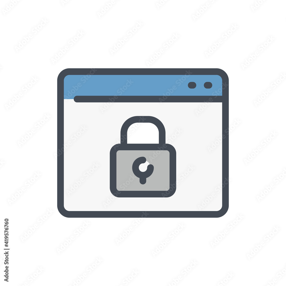 Poster secure website and internet protection color line icon. webpage with lock vector outline colorful si