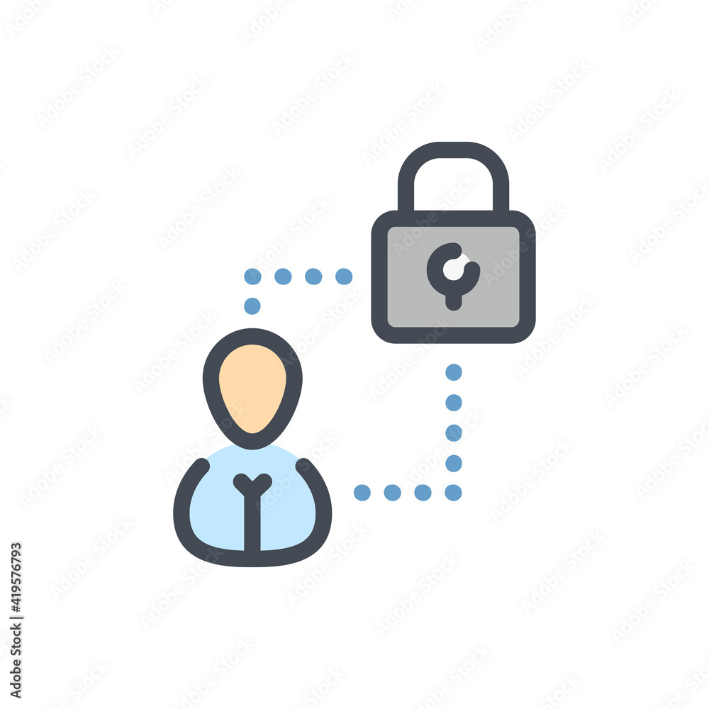 Poster personal access and account password color line icon. user with lock vector outline colorful sign.