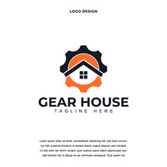 Creative modern gear and house building industrial icon logo design color editable vector illustration