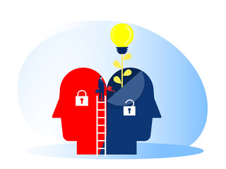 Big head human think growth mindset different fixed mindset concept vector