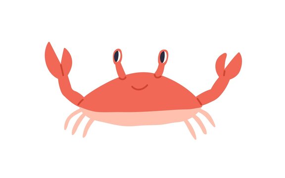 recommend clip art: Cute red crab with funny eyes and claws. Sea creature with pincers isolated on white background. Childish colored flat cartoon vector illustration of funny smiling lobster