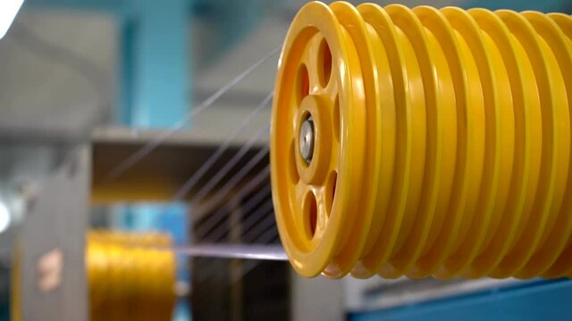 Extrusion on production line of 3D printing filament polymer, real time