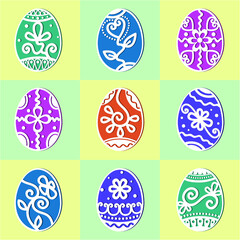 A set of vector eggs with patterns. Eggs with ornaments. Painted eggs for Easter.
