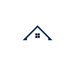 BLUE ROOF WITH WINDOW ON WHITE SIGN, SYMBOL, LOGO, ART 