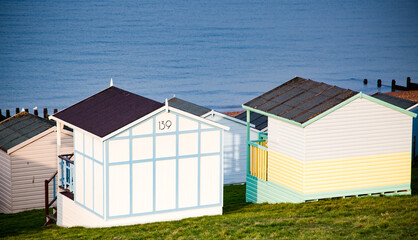 Fototapeta na wymiar row of beach huts in Tankerton, UK