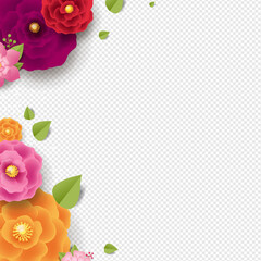 Spring Border With Color Flowers Transparent Background With Gradient Mesh, Vector Illustration