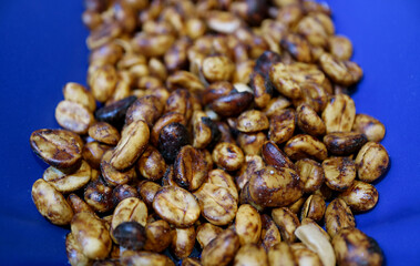 Closeup of Heap of Yellow Honey Process Coffee Beans