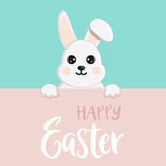 Cute little easter bunny. Character in cartoon style. Happy Easter greeting card