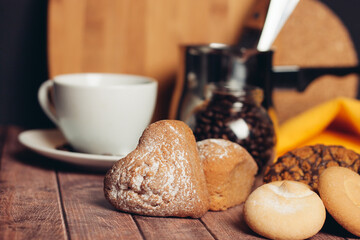 miscellaneous cookies sweets a cup of tea on a wooden table eating
