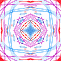 Hand drawn color geometric, symmetric seamless pattern. Abstract patterned background. Design for prints, covers, fabric, textile and wrapping paper.