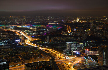 Moscow city at night form the observation desk 