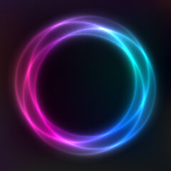 Vector background of neon geometric shapes, round frame, abstract background, wallpaper