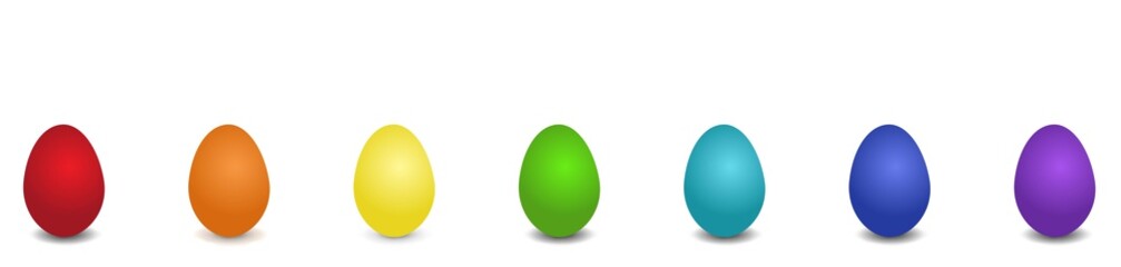 Bright rainbow colored easter eggs banner, flat vector illustration