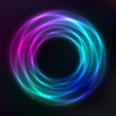 Vector background of neon geometric shapes, round frame, abstract background, wallpaper