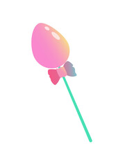 Pink easter egg with a bow on a stick.Vector illustration isolated on a white background. A design element for decorating holiday products.