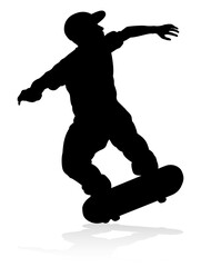 Fototapeta na wymiar Very high quality and highly detailed skating skateboarder silhouette