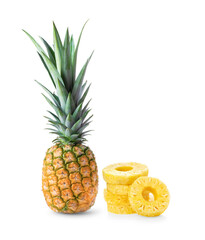 single whole pineapple on white background