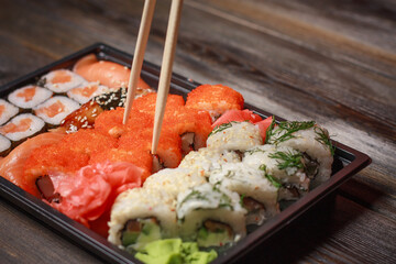 sushi set chopsticks meal japanese food delicacy