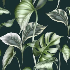 Behang Tropische bladeren Tropische bladeren naadloze patroon. Exotisch junglebehang.