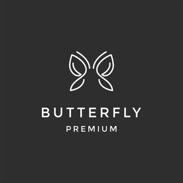 Butterfly Logo geometric design abstract vector template Linear style icon. on black background