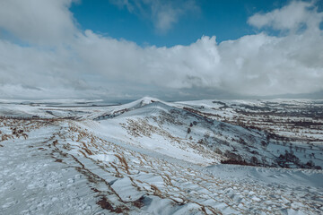 Snow covered mountain ridge