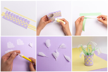 DIY, spring holiday craft activity for kids, paper snowdrops flowers, gift ideas for mothers day