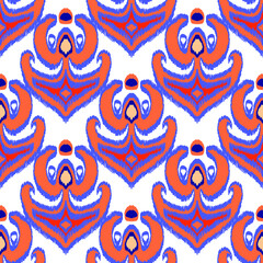 Colorful ikat pattern in vintage style. Elegant ethnic background. Hand drawn oriental art. Seamless geometric modern vintage texture.	