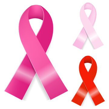 3 Breast Cancer Ribbon, Isolated On White Background, Vector Illustration