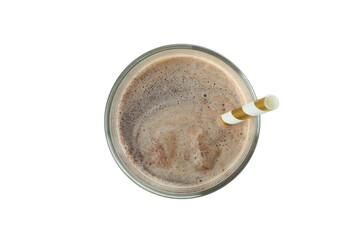 Glass of chocolate milkshake isolated on white background