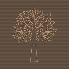 Abstract Tree With Leaf, Isolated On Brown Background, Vector Illustration.