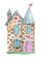 Watercolor fairy house isolated on white