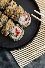 Breaded sushi on a plate