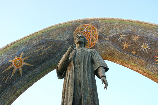 Tajikistan, Dushanbe - 28.10.2019: The monument to the Persian poet Rudaki in Rudaki Park