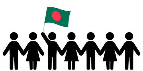 People with bangladesh flag holding hands
